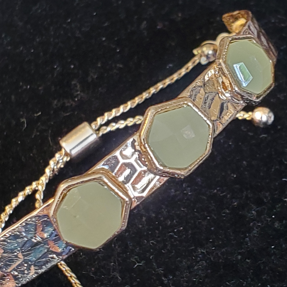 Goldtone half bangle sliding chains bracelet yellow stones